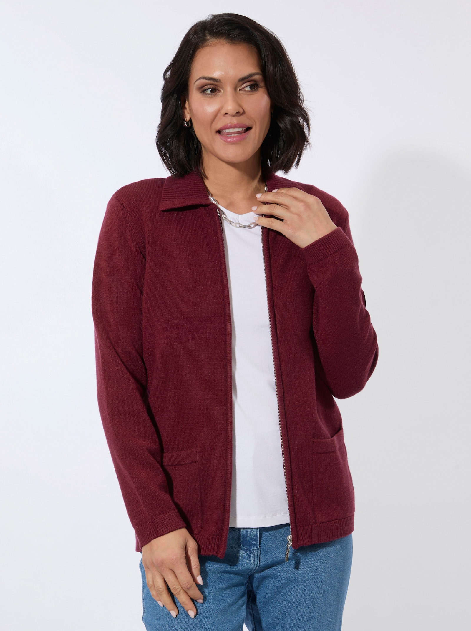 Strickjacke mit Polokragen - bordeaux