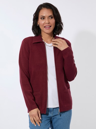 Strickjacke mit Polokragen - bordeaux