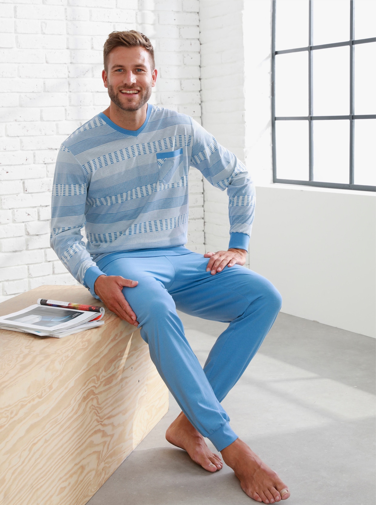 wäschepur men Pyjama's - oceaan + middenblauw