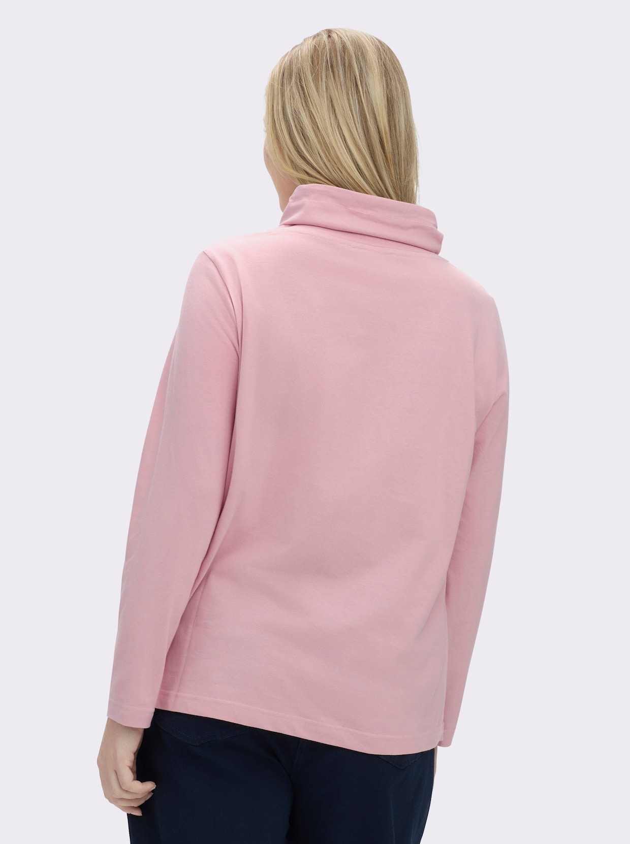 Stehkragenshirt mit Tunnelzug - rosé-geringelt