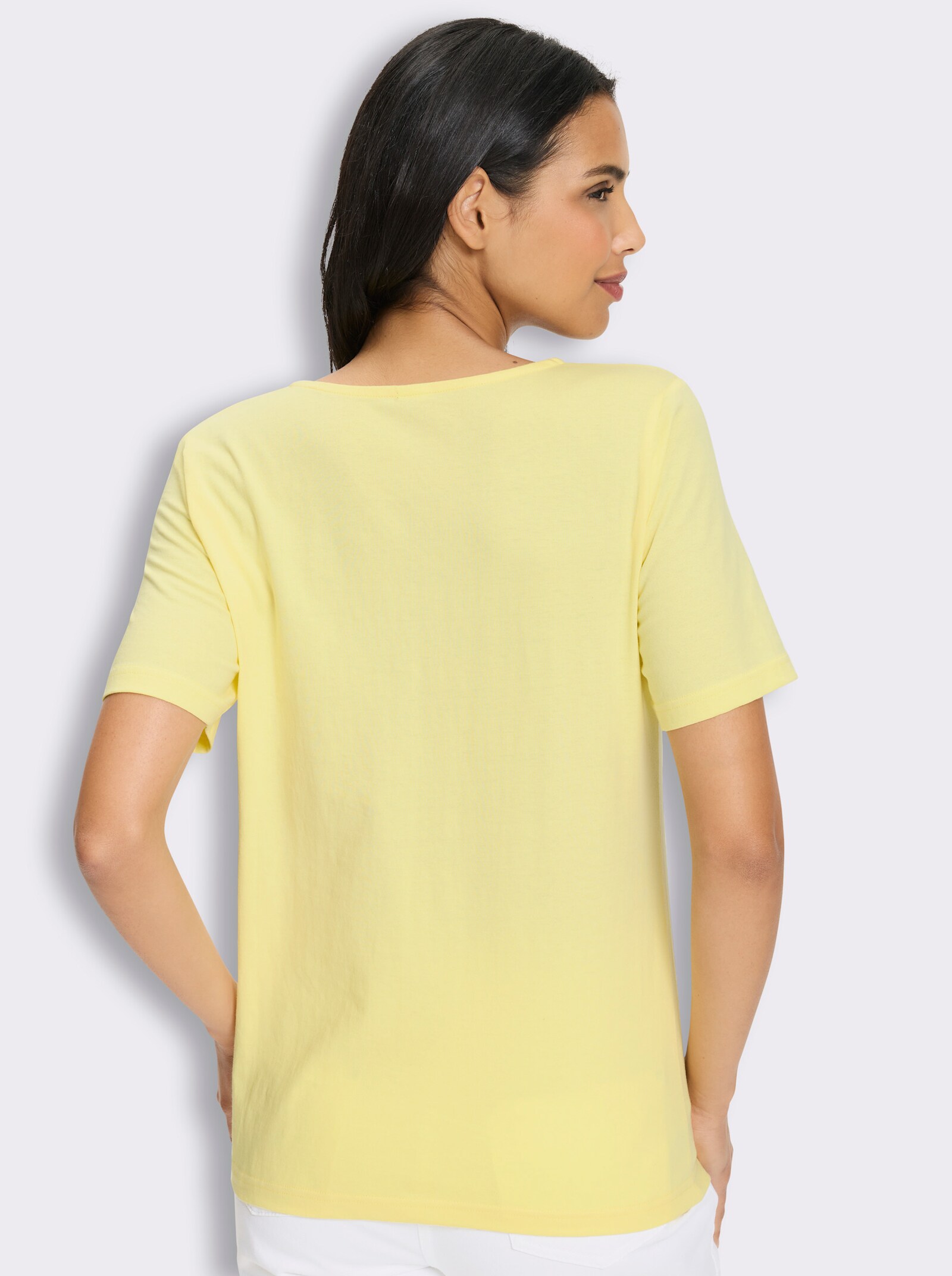 Kurzarmshirt mit Spitzendetails - zitrone