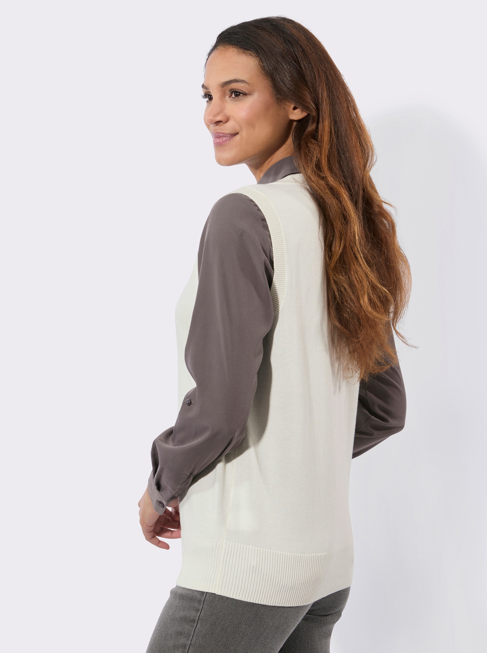 Pullunder mit gerippten Abschlüssen - ecru