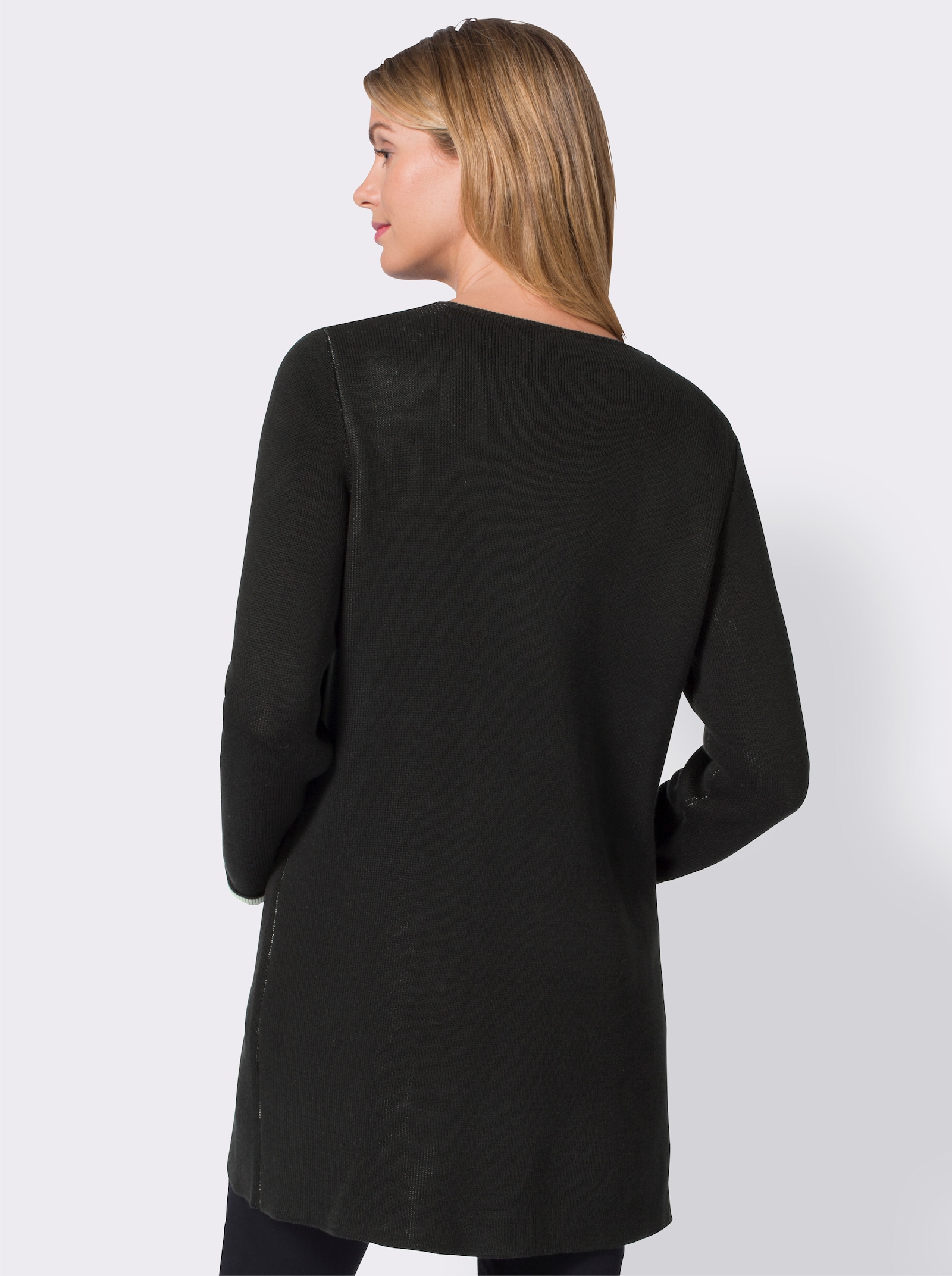 Strickjacke mit fixiertem Ärmelaufschlag - schwarz-ecru