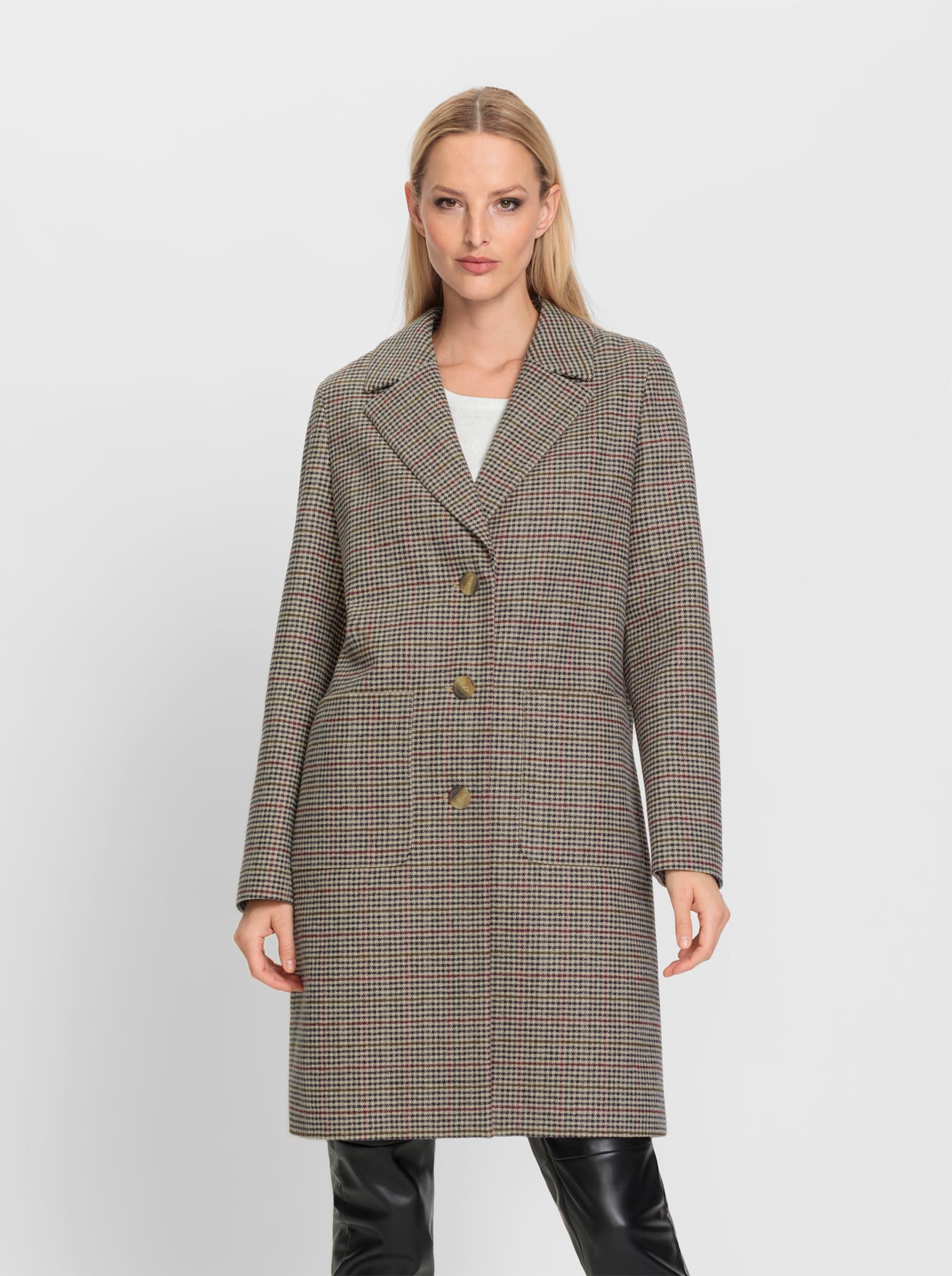 heine Kurzmantel mit Web-Karo - sand-dunkeltaupe-kariert