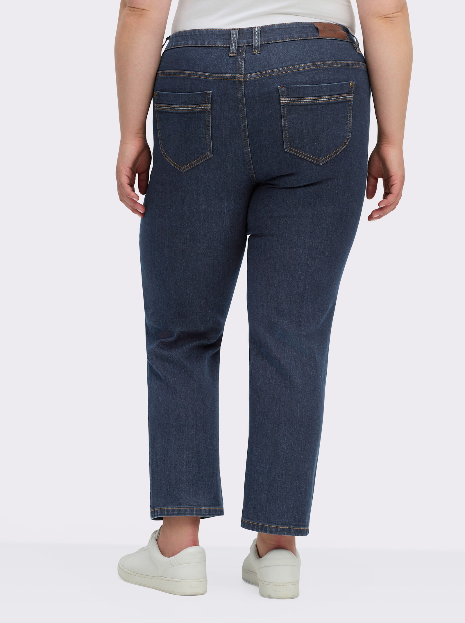 sheego Rechte jeans met knoopsgatelastiek - dark-blue