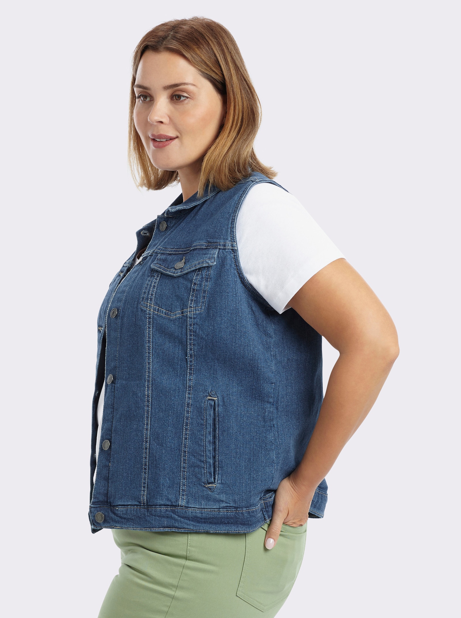 Jeansweste mit weitenverstellbarem Saum - blue-stone-washed