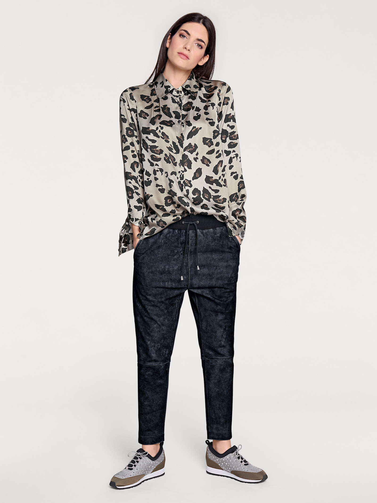 heine Lederhose in Jogpant-Form - marine