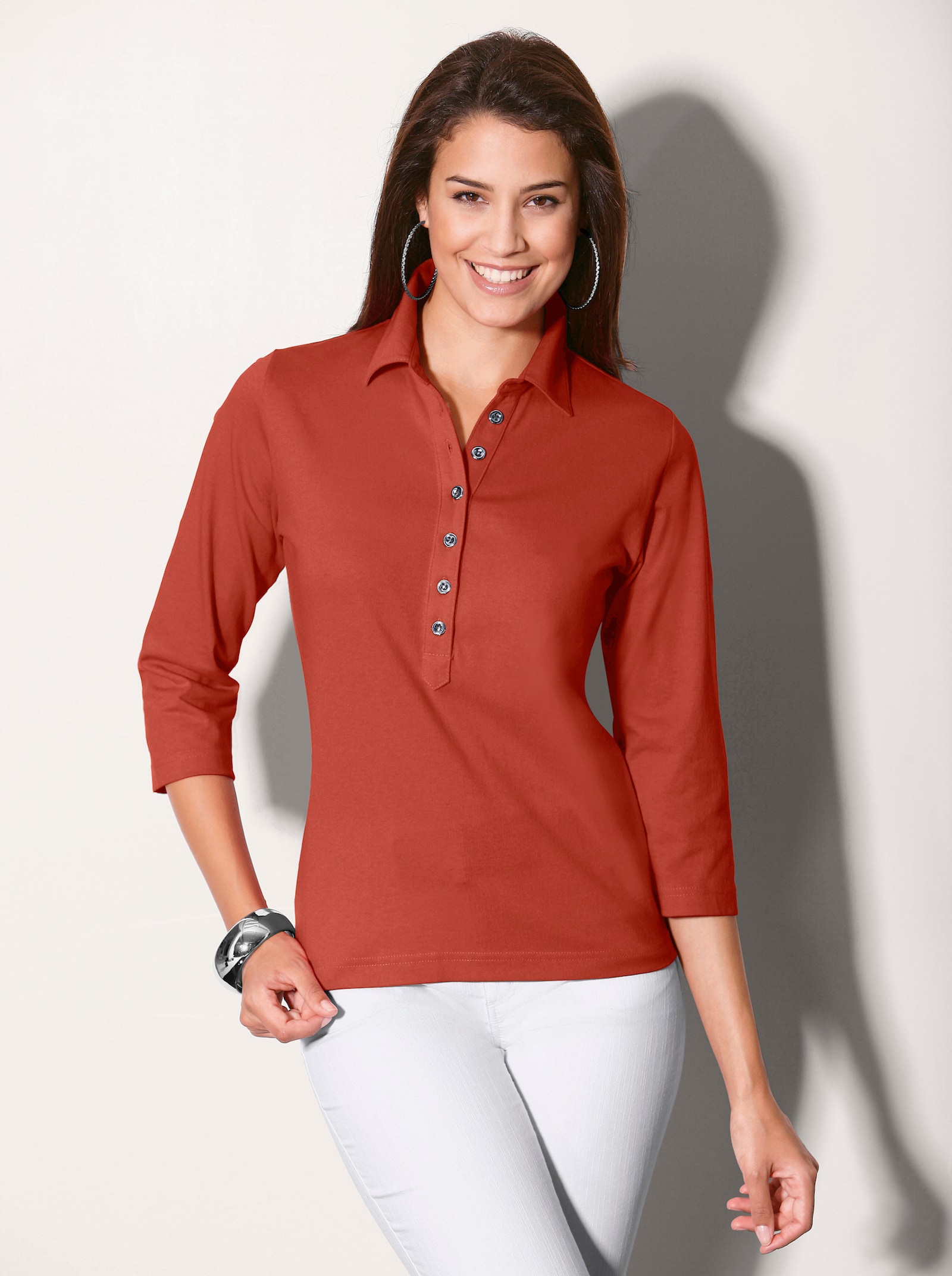 Poloshirt met lange knoopsluiting - roestrood