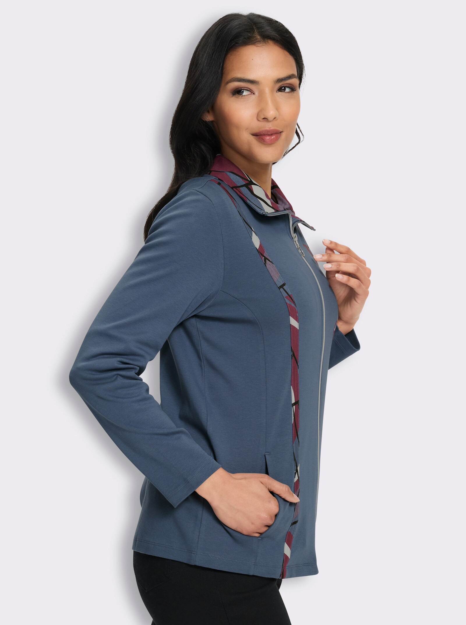 Shirtjacke mit kontrastreicher Verarbeitung - rauchblau