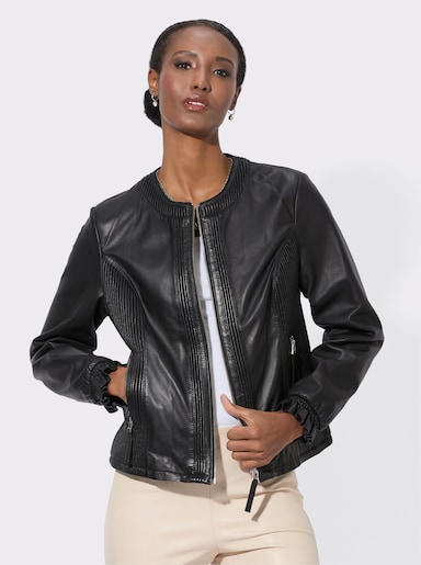 Mainpol Lederblazer mit Smok-Einsätzen - schwarz