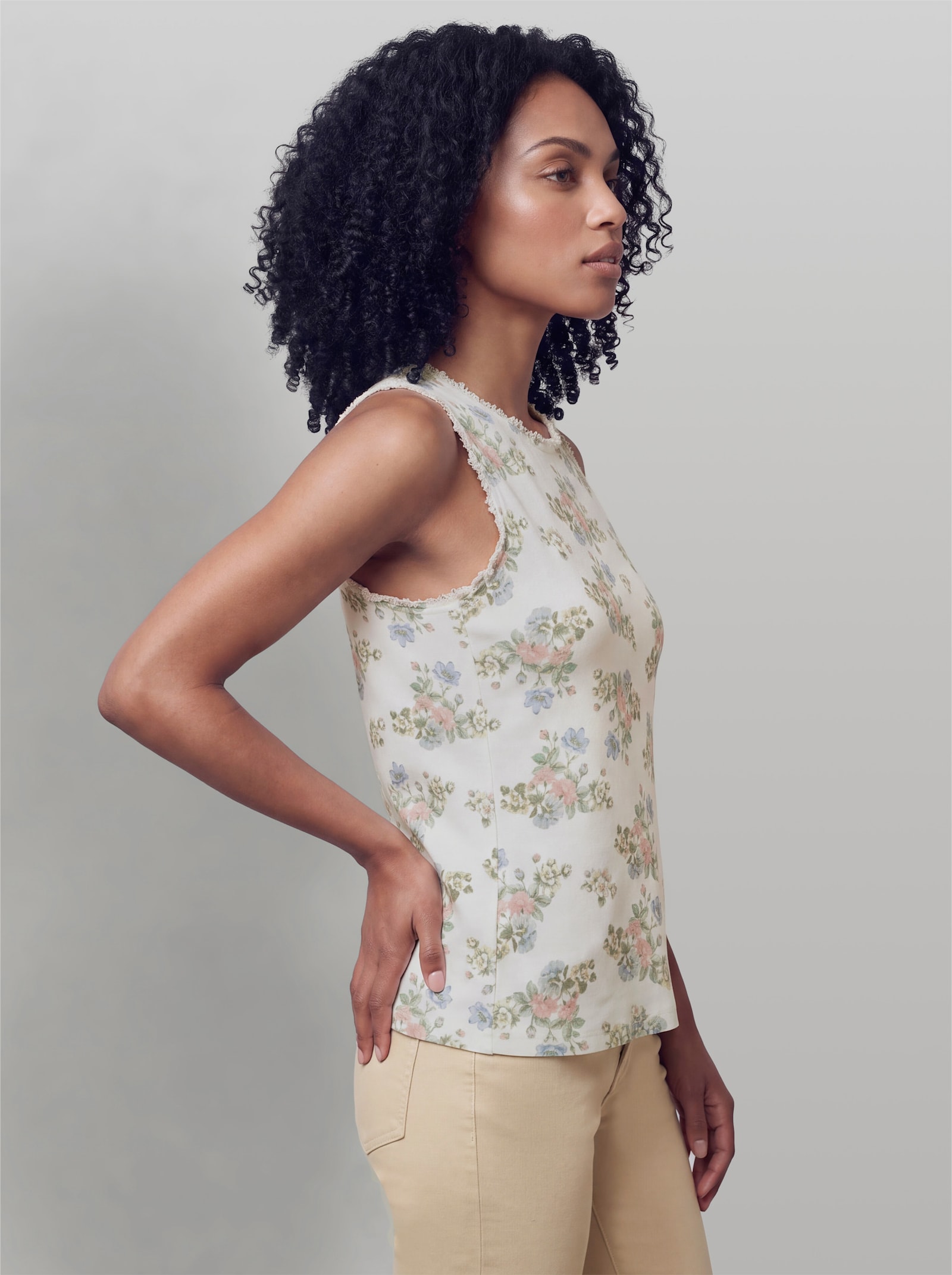 heine Shirttop mit Fransenborte - ecru-bedruckt