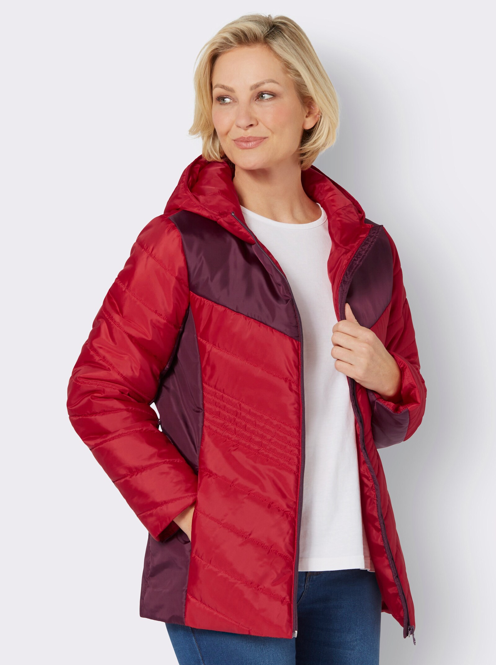 Steppjacke mit Kontrast-Akzenten - rot-burgund