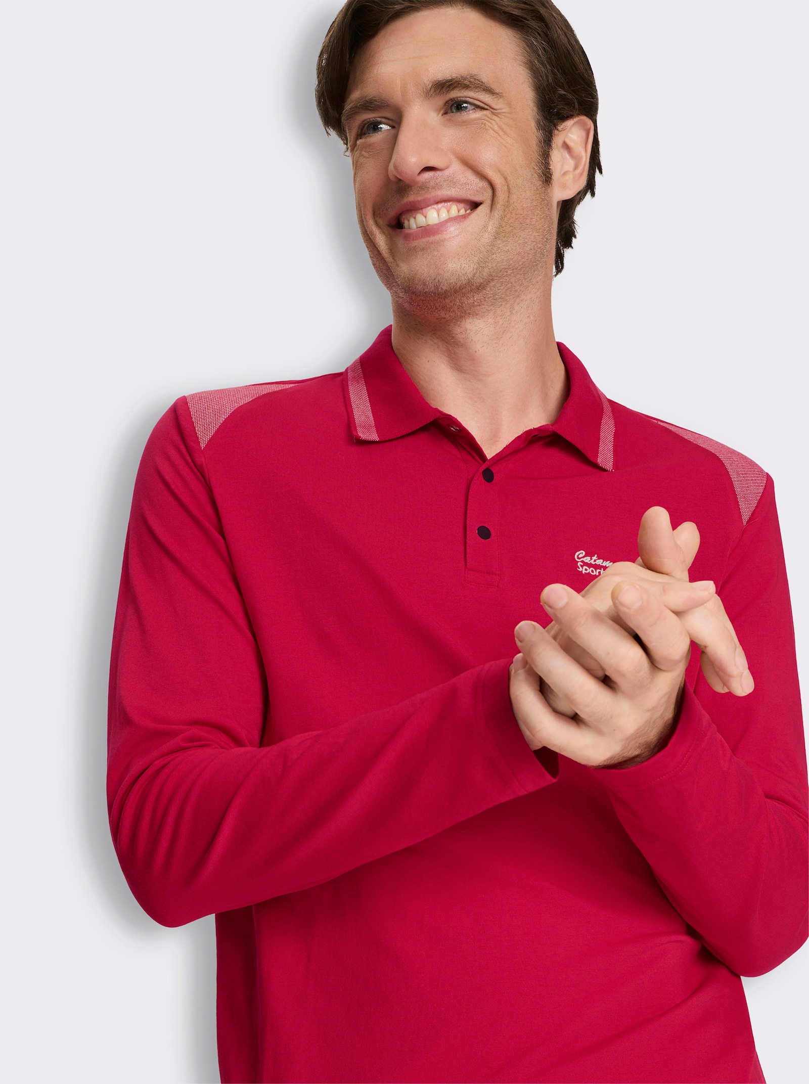 Catamaran Sports Langarm-Poloshirt mit Jacquard-Einsätzen - rot