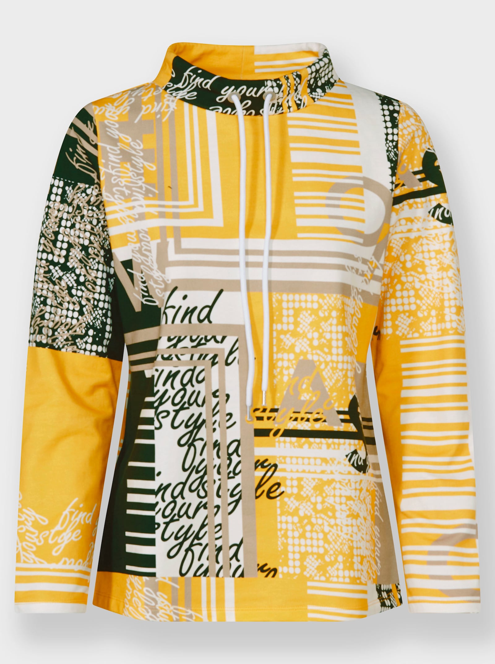 Sweatshirt mit Druck-Dessin - sonnengelb-weiß-bedruckt