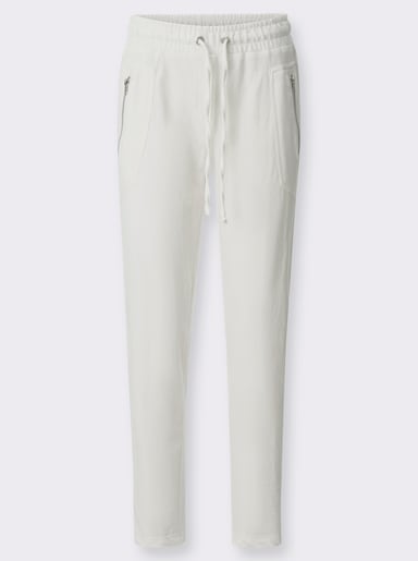 Sweatbroek met tunnelkoord en bindceintuur - ecru