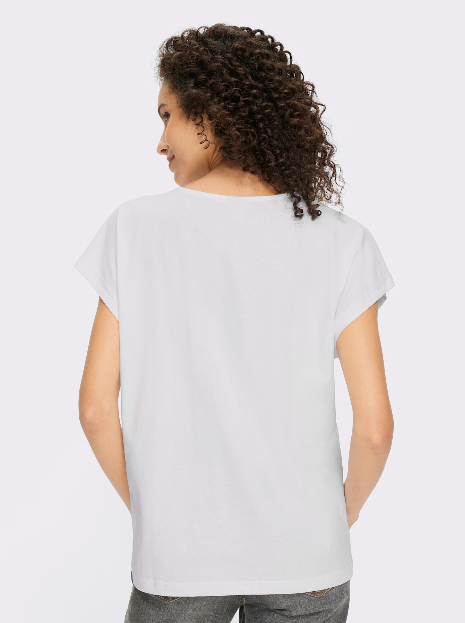 heine Kurzarmshirt mit Palmendruck - weiß-jeansblau-bedruckt