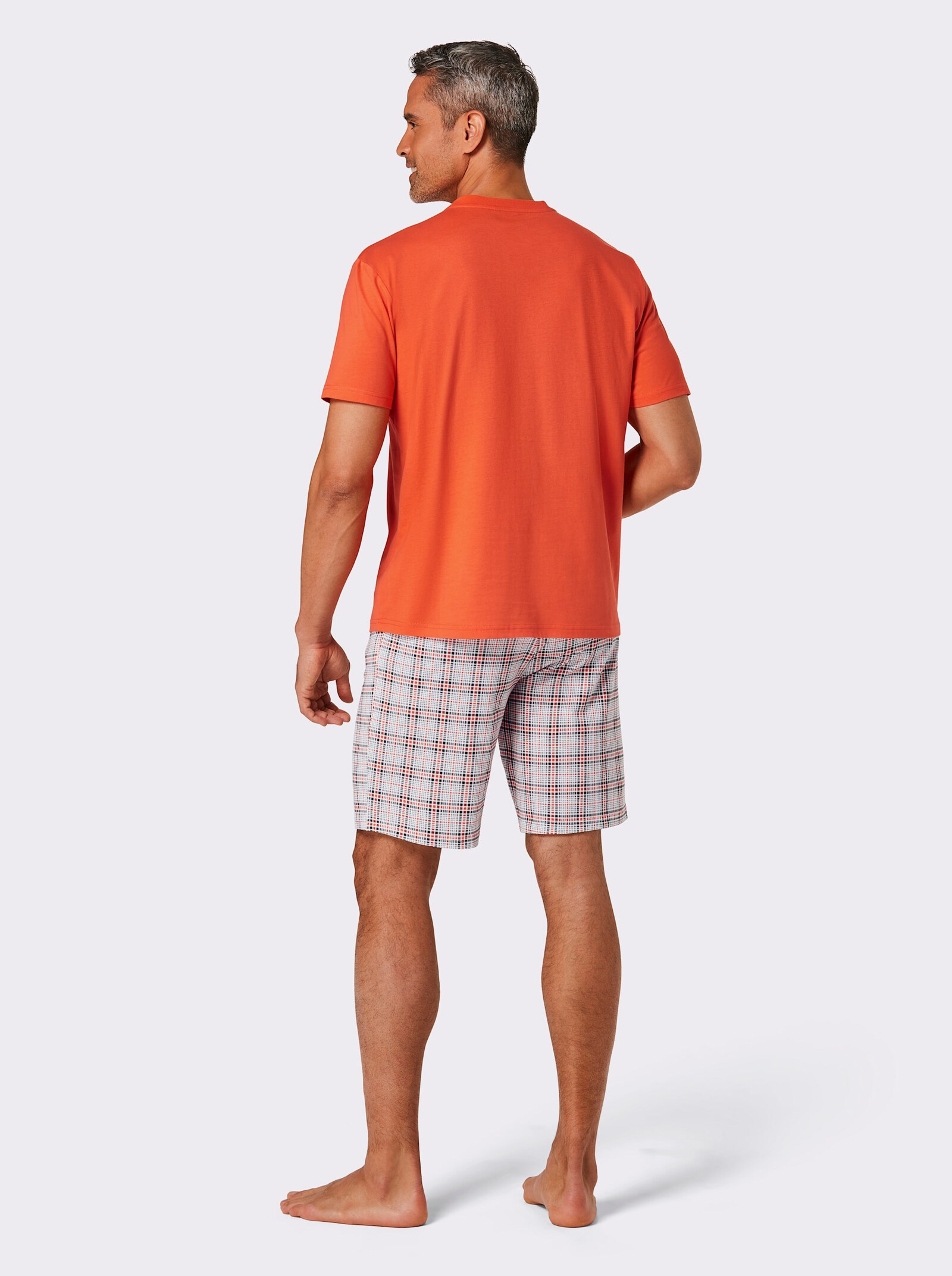 wäschepur men Shorty - orange-grau-kariert