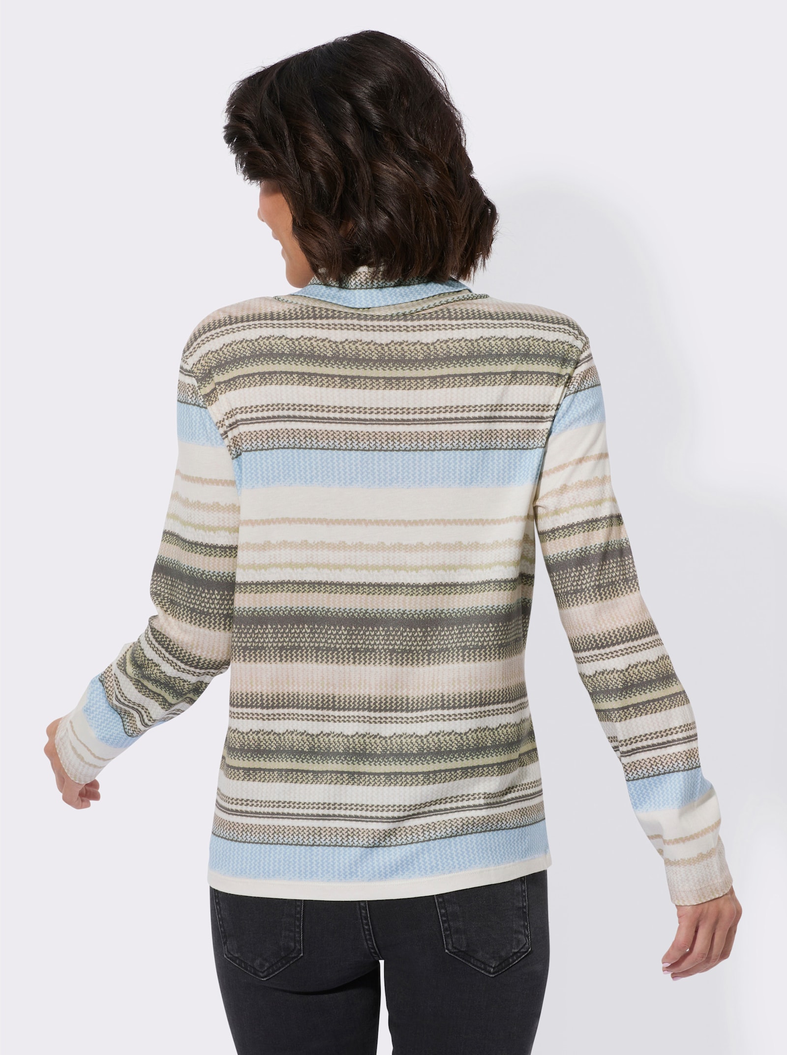 Colshirt met meerkleurig patroon - ijsblauw/sesam bedrukt