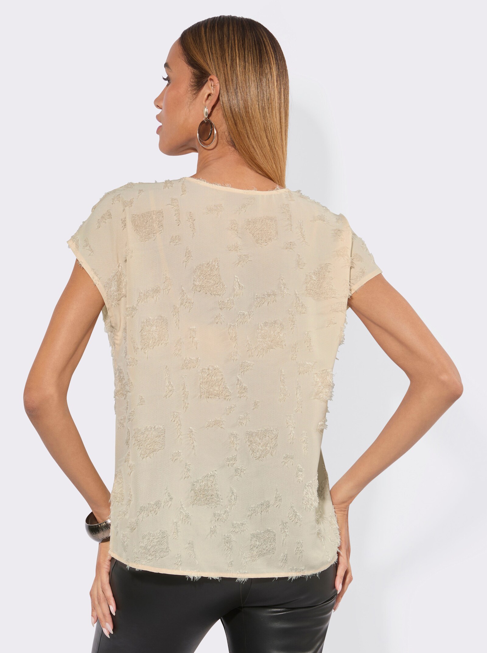 Schlupf-Bluse mit Fransen - elfenbein