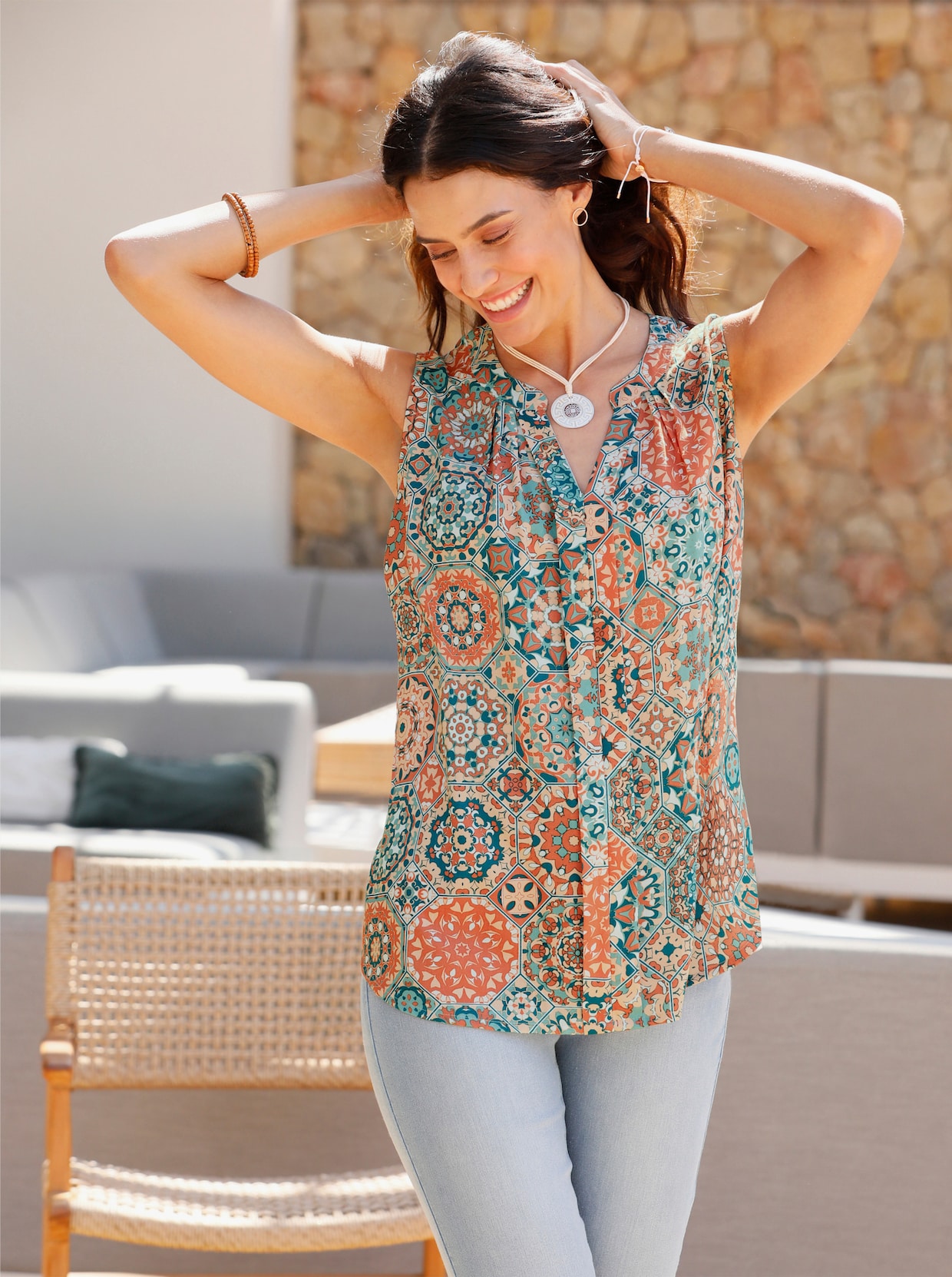 Liquette évasée - abricot-sauge imprimé