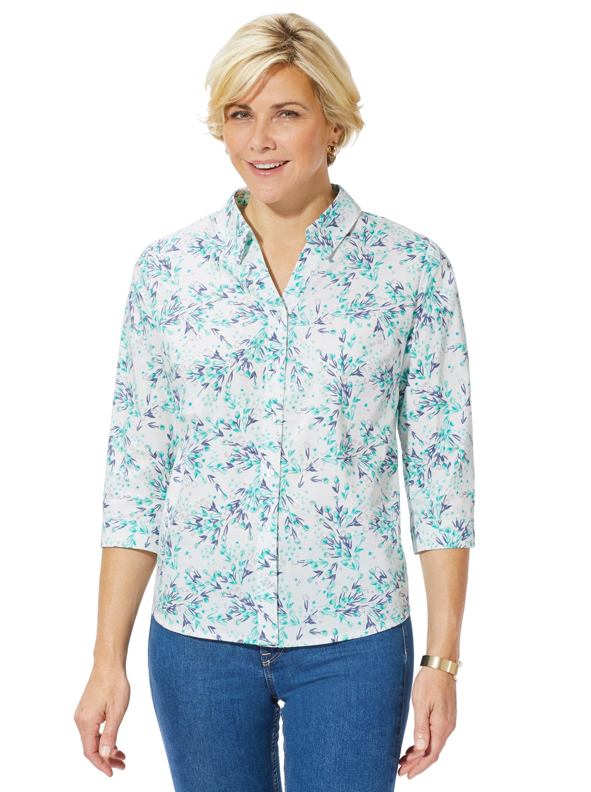 Bluse - türkis-bedruckt