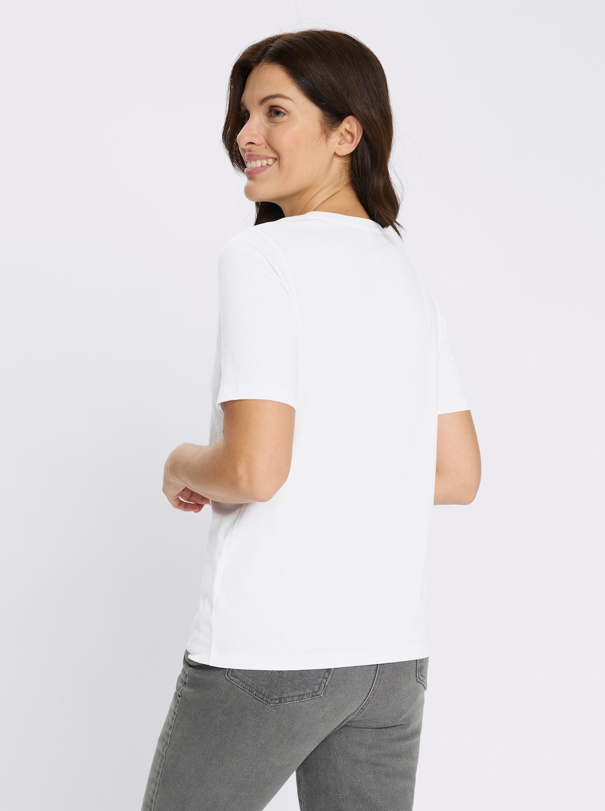 Kurzarmshirt mit platziertem Druck - weiß-marine