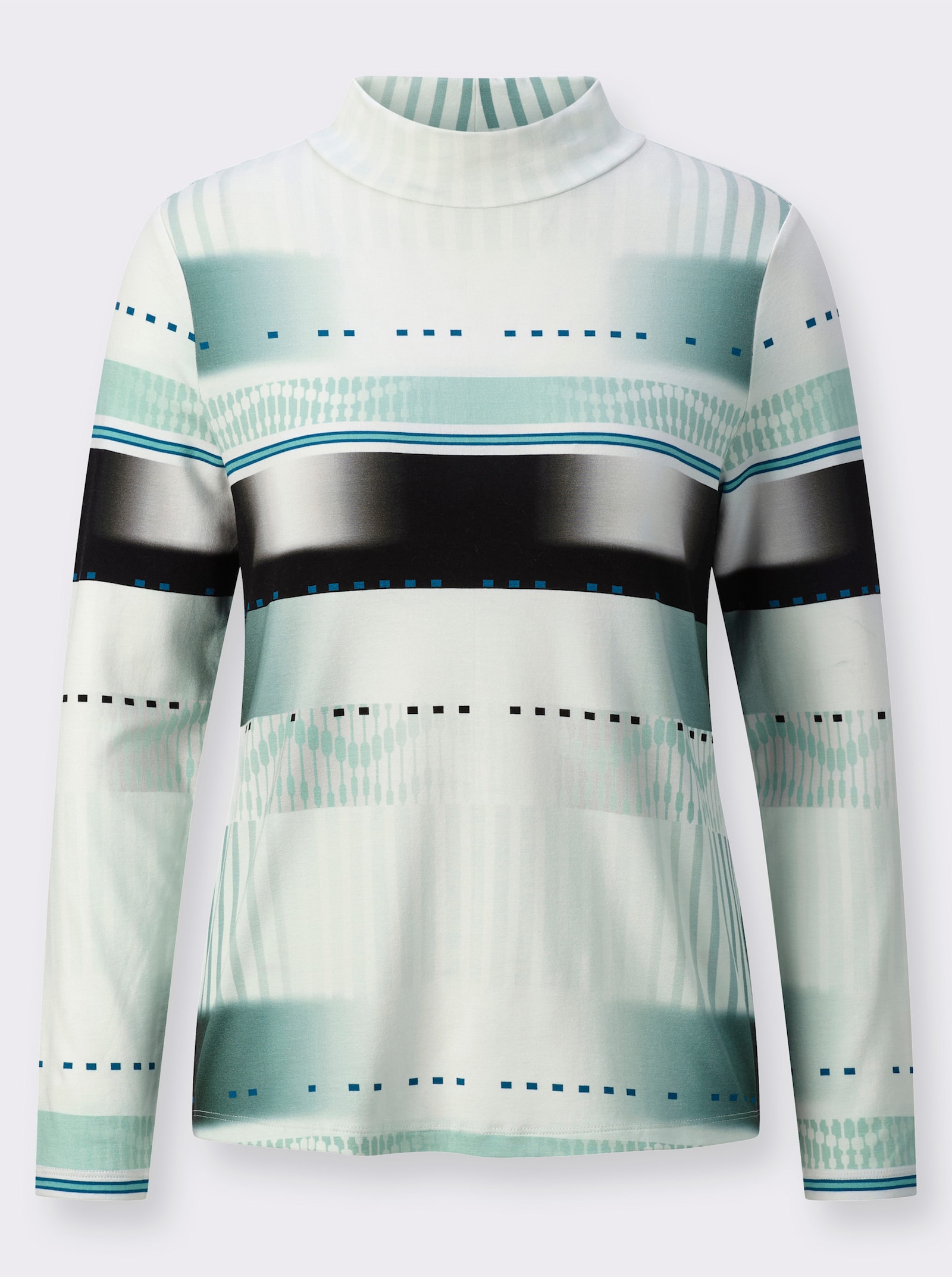 Stehkragenshirt mit platziertem Druck - salbei-schwarz-bedruckt