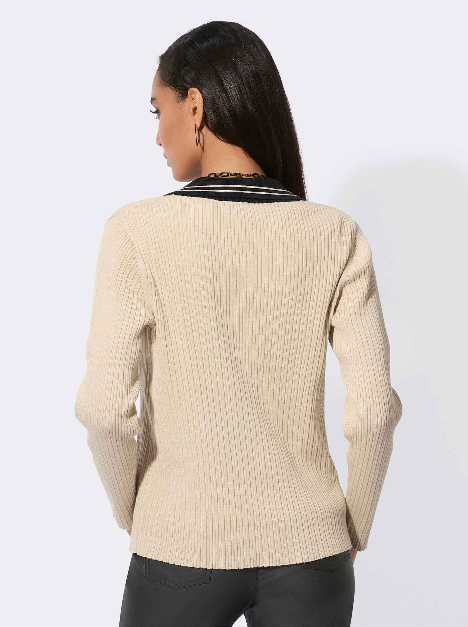 Twin-Set mit Kontrast-Details - sand-schwarz