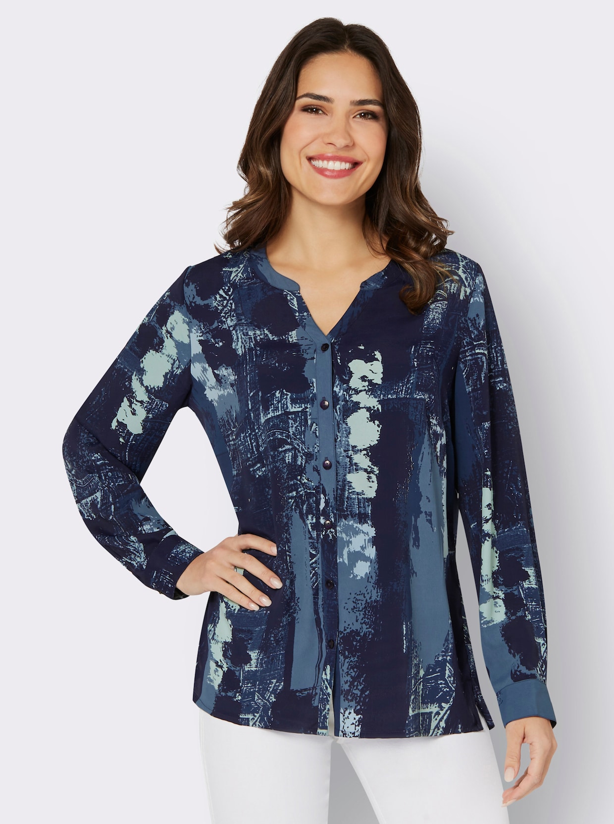 Blouse met lange mouwen - marine/rookblauw bedrukt