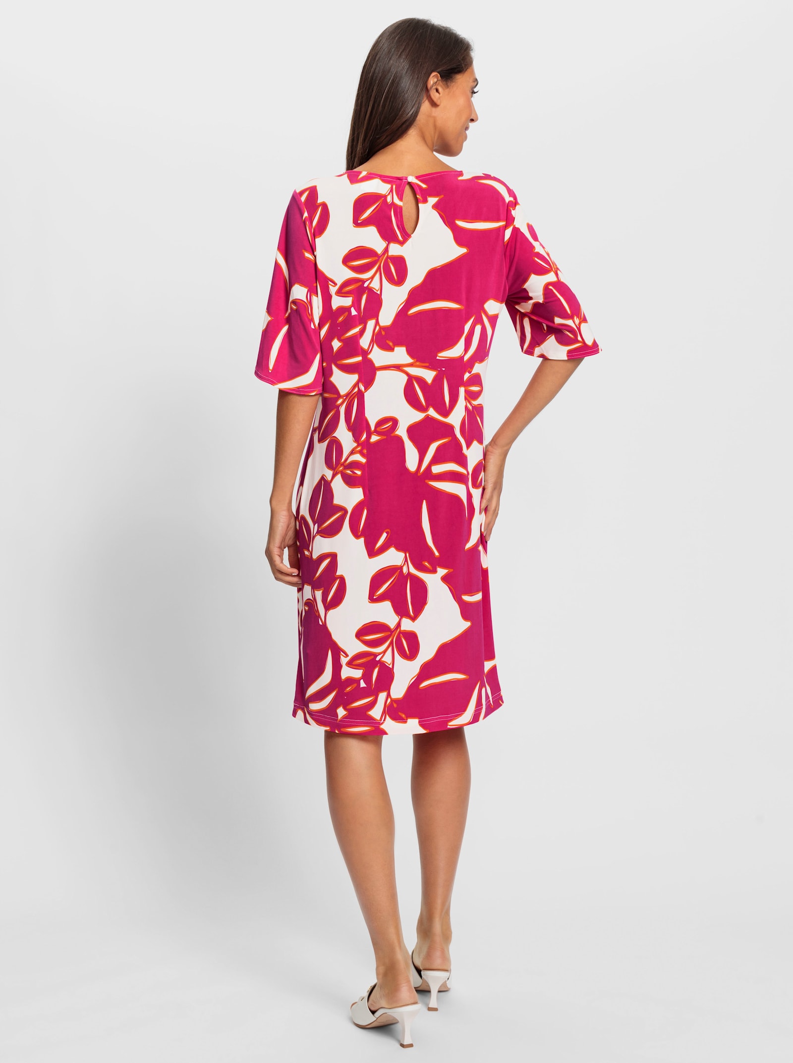 heine Druckkleid in Koffer-Qualität - champagner-pink-bedruckt