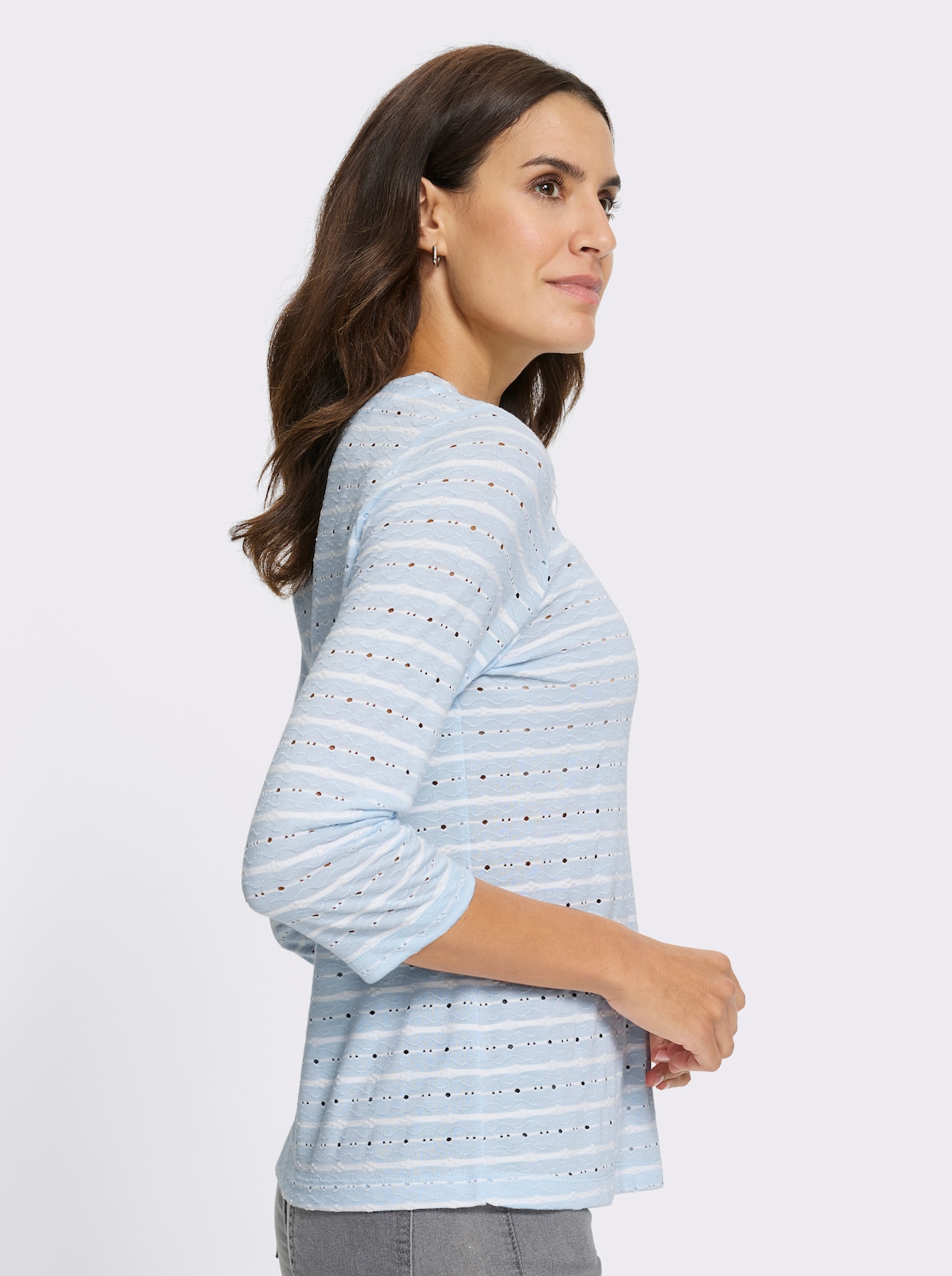 3/4-Arm-Shirt - ecru-hellblau-gemustert