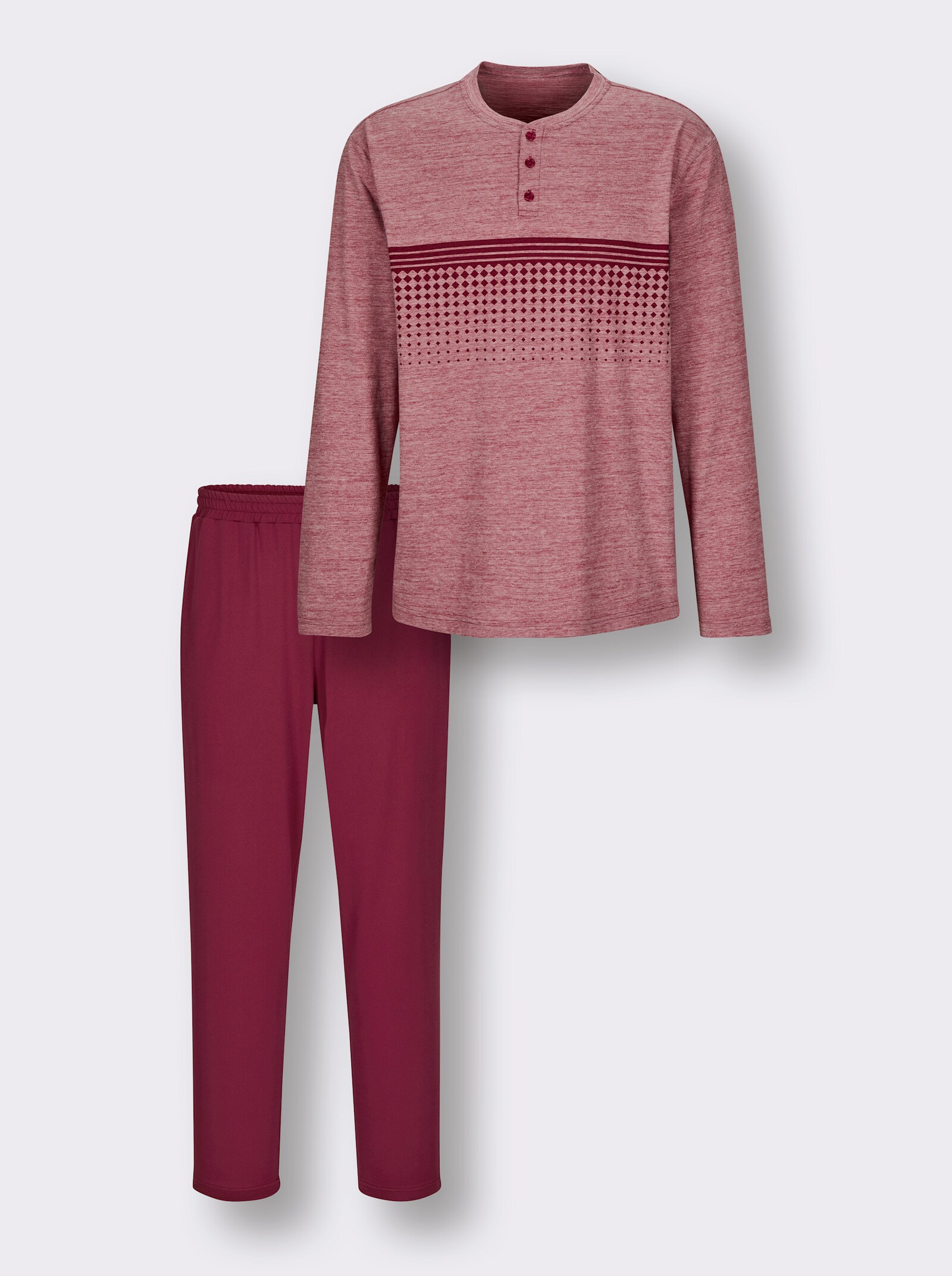 wäschepur men Schlafanzug mit weiter Hose - dunkelrot-beige-meliert