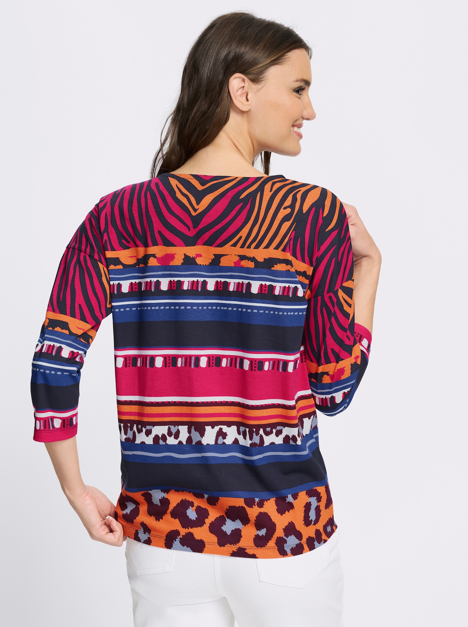 3/4-Arm-Shirt mit Animal-Streifen-Muster - orange-royalblau-bedruckt