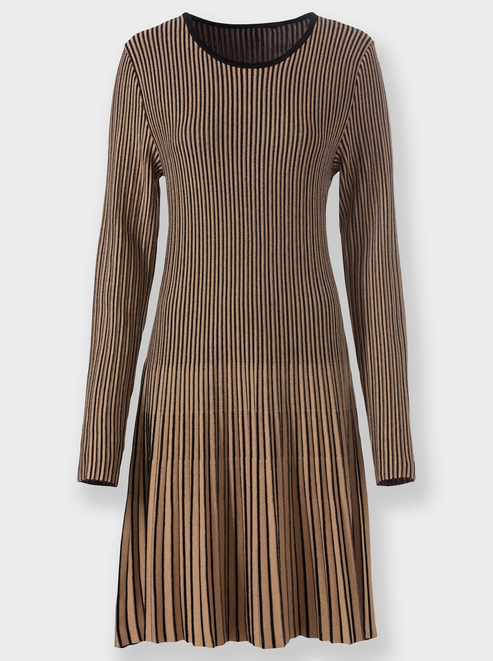 heine Strickkleid in Plissee-Optik - camel-schwarz-gestreift