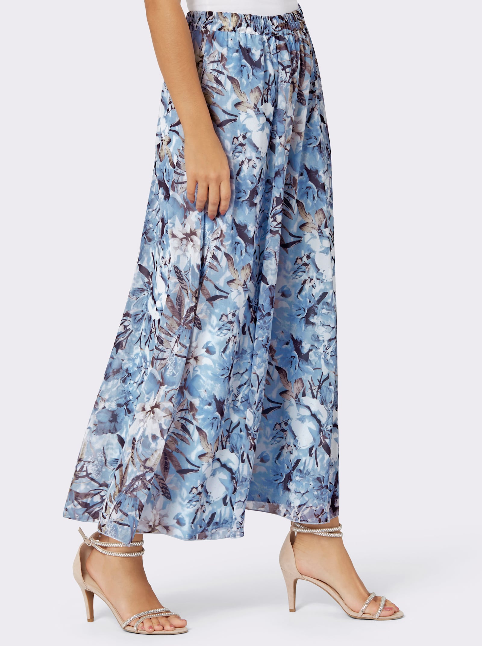 Schlupfrock in schwingender A-Linie - hellblau-ecru-bedruckt