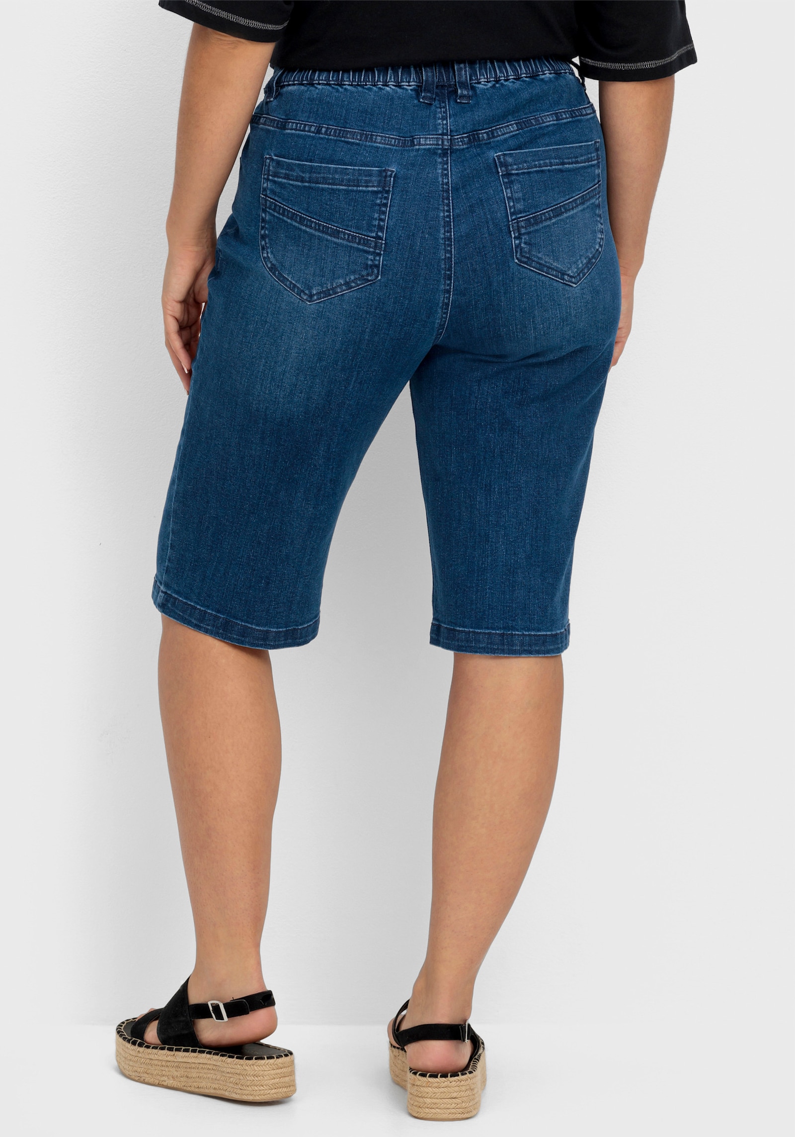 sheego Jeansbermuda met elastische band - blue denim