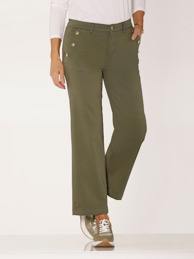 Stretch-Hose mit goldfarbenen Schmuckknöpfen - oliv