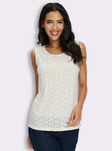 Shirttop mit Ajour-Lochmuster - ecru