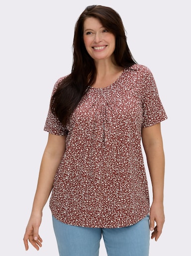 Tunikashirt mit Punkte-Dessin - rotbraun-weiß-bedruckt