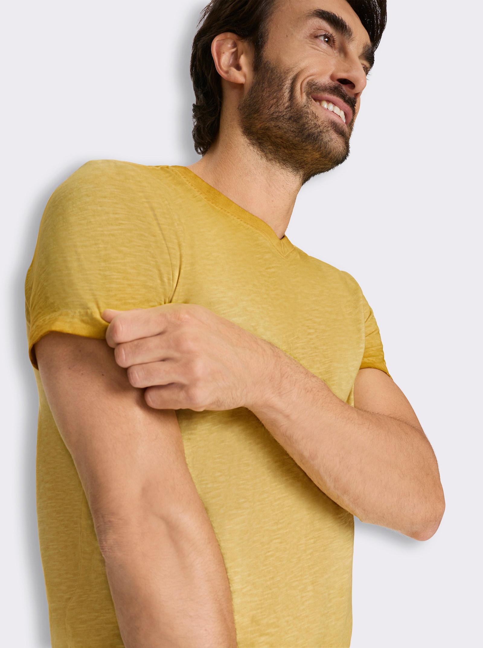 Kurzarmshirt aus reiner Baumwolle - ocker