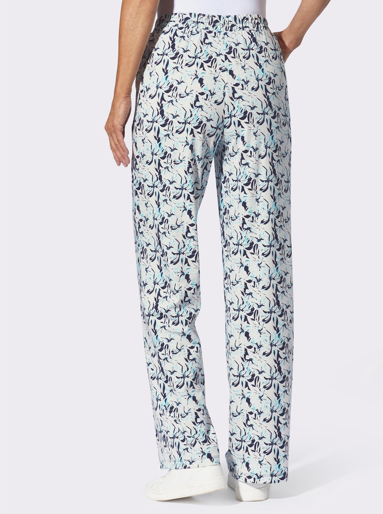 Freizeithose - ecru-marine-bedruckt