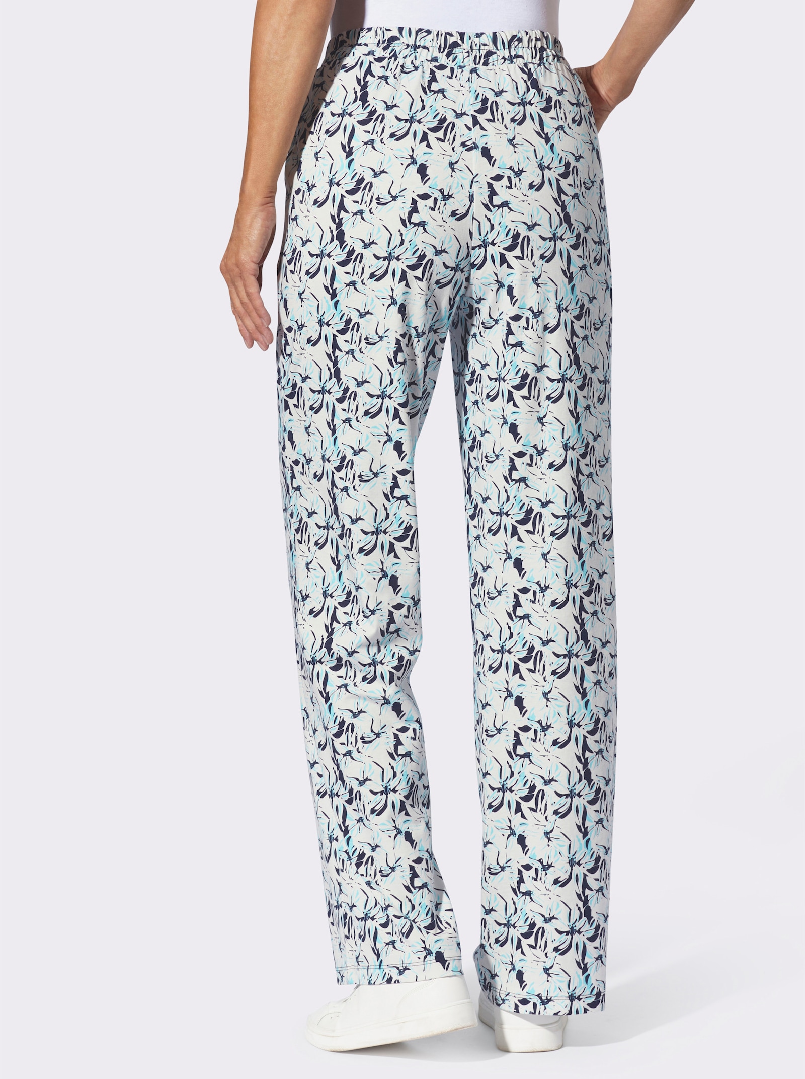 Vrijetijdsbroek met bloemdessin - ecru/marine geprint