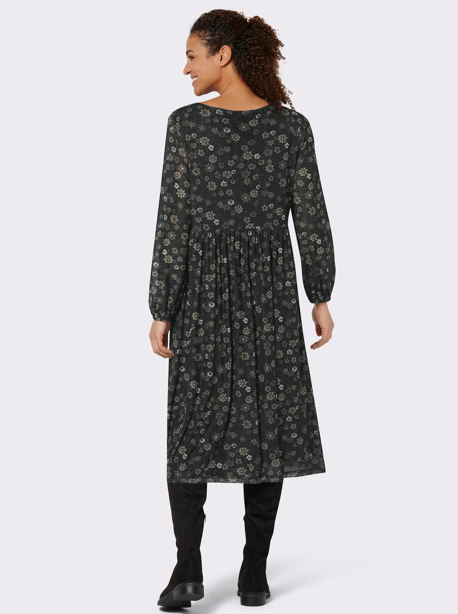 Blumenkleid in floral bedruckter Mesh-Qualität - schwarz-bedruckt