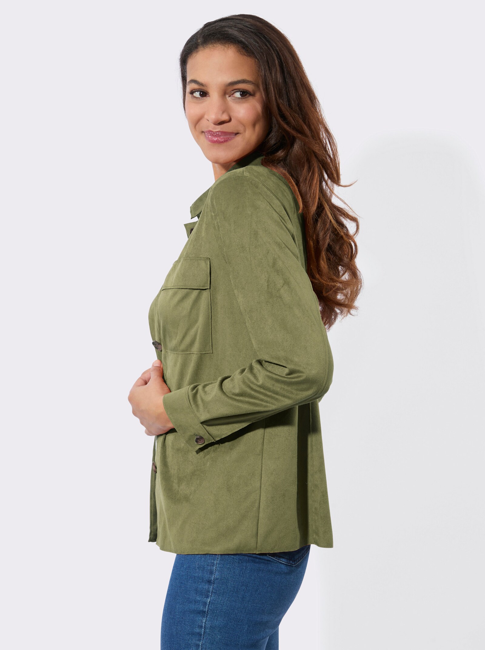 Lederimitat-Blazer mit Schultersattel - schilf