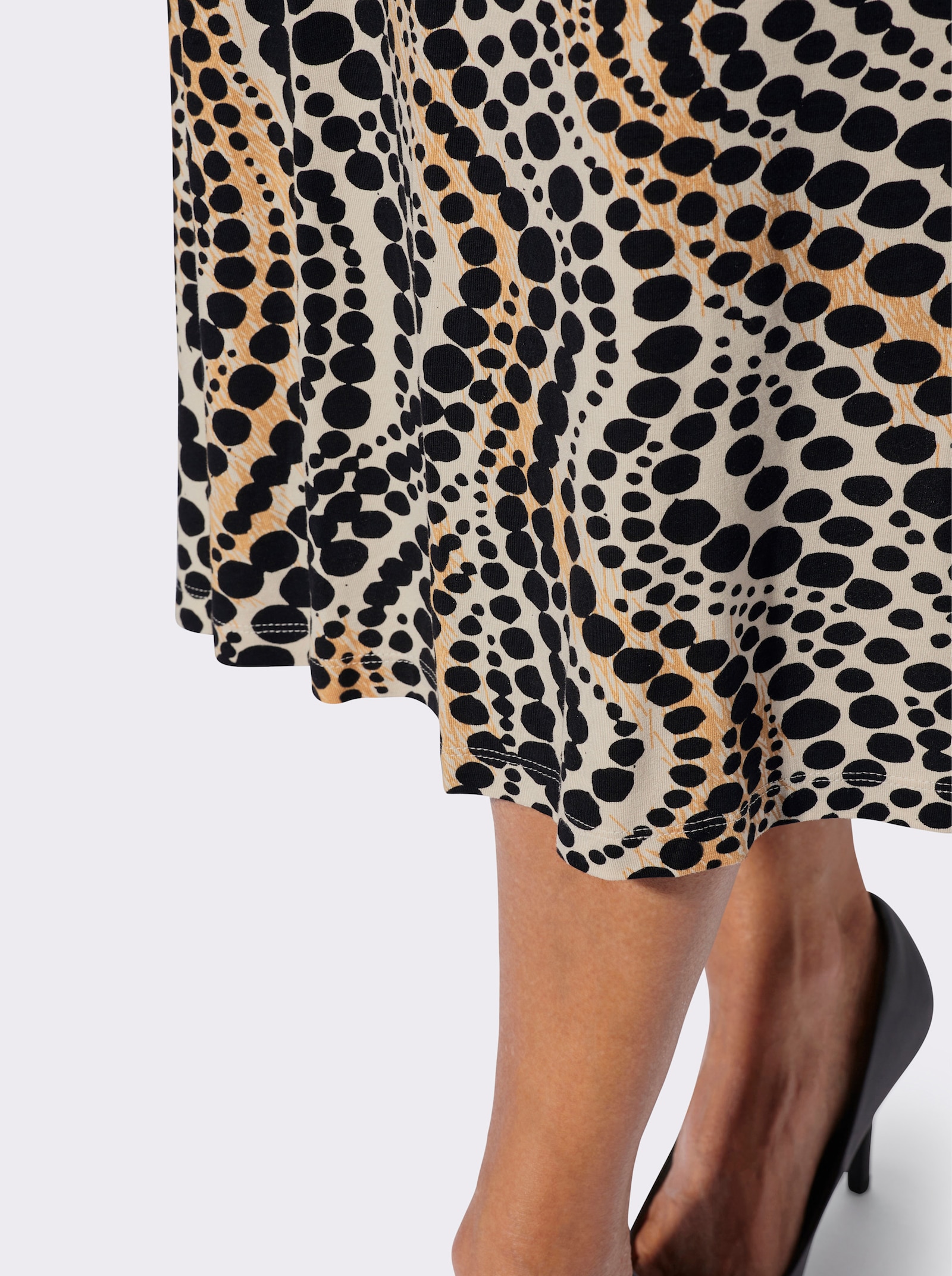 Jerseyrock im Punkte-Dessin - elfenbein-schwarz-bedruckt