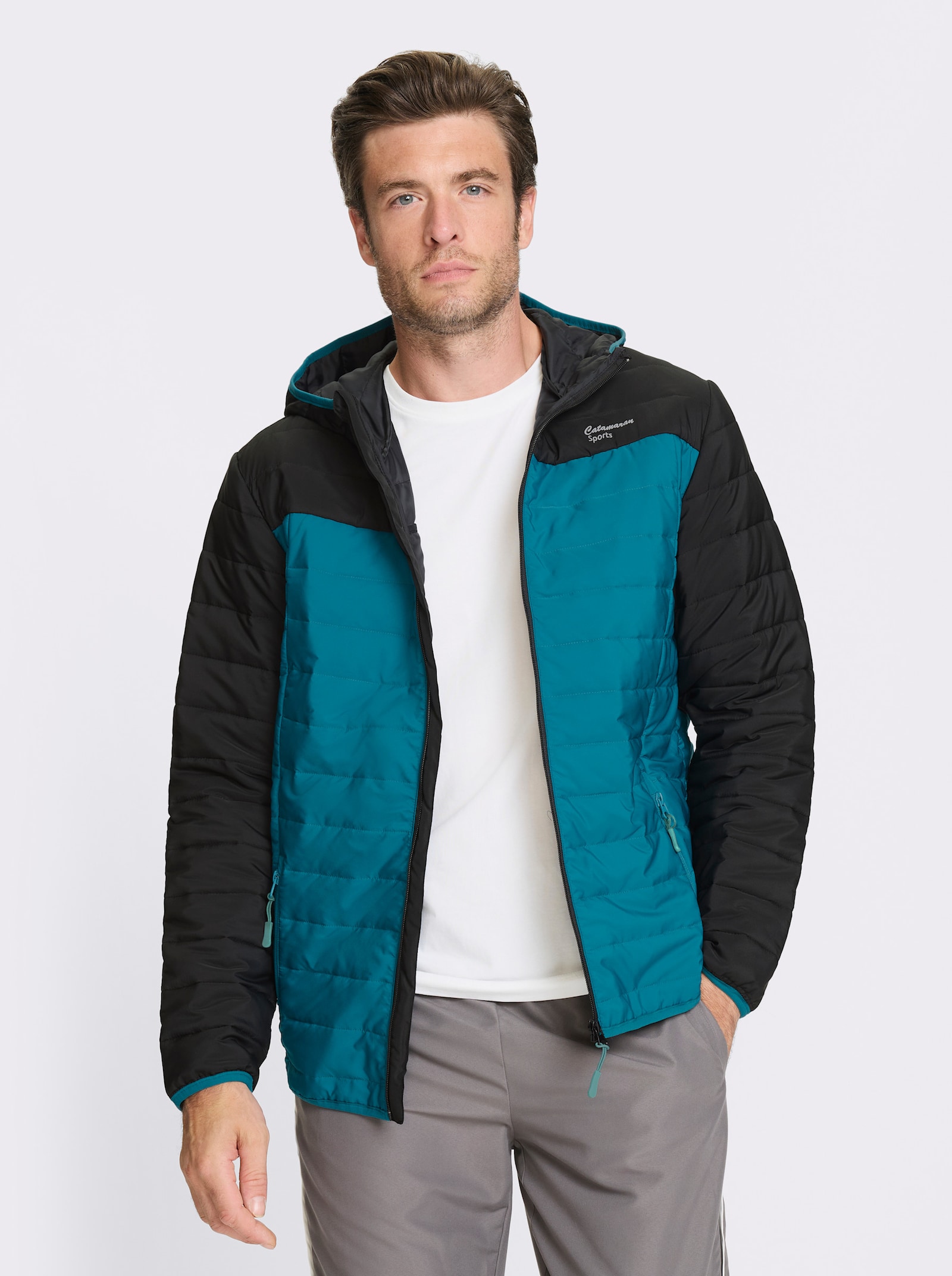 Catamaran Sports Steppjacke mit fester Kapuze - schwarz-aquapetrol