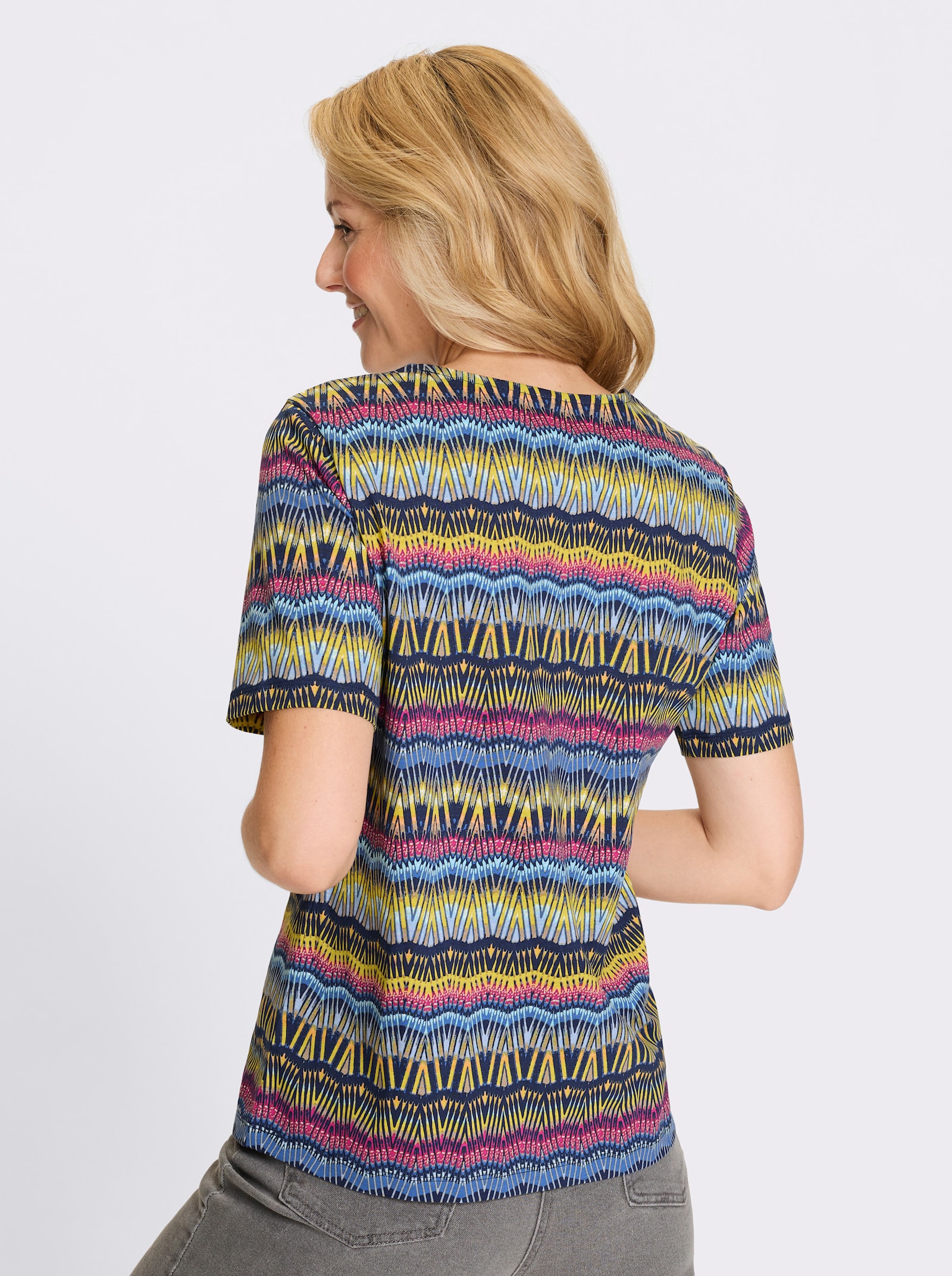 Shirt met ronde hals, van katoen, bedrukt - marine/limoen bedrukt