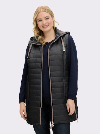 Longweste mit abnehmbarer Kapuze - schwarz