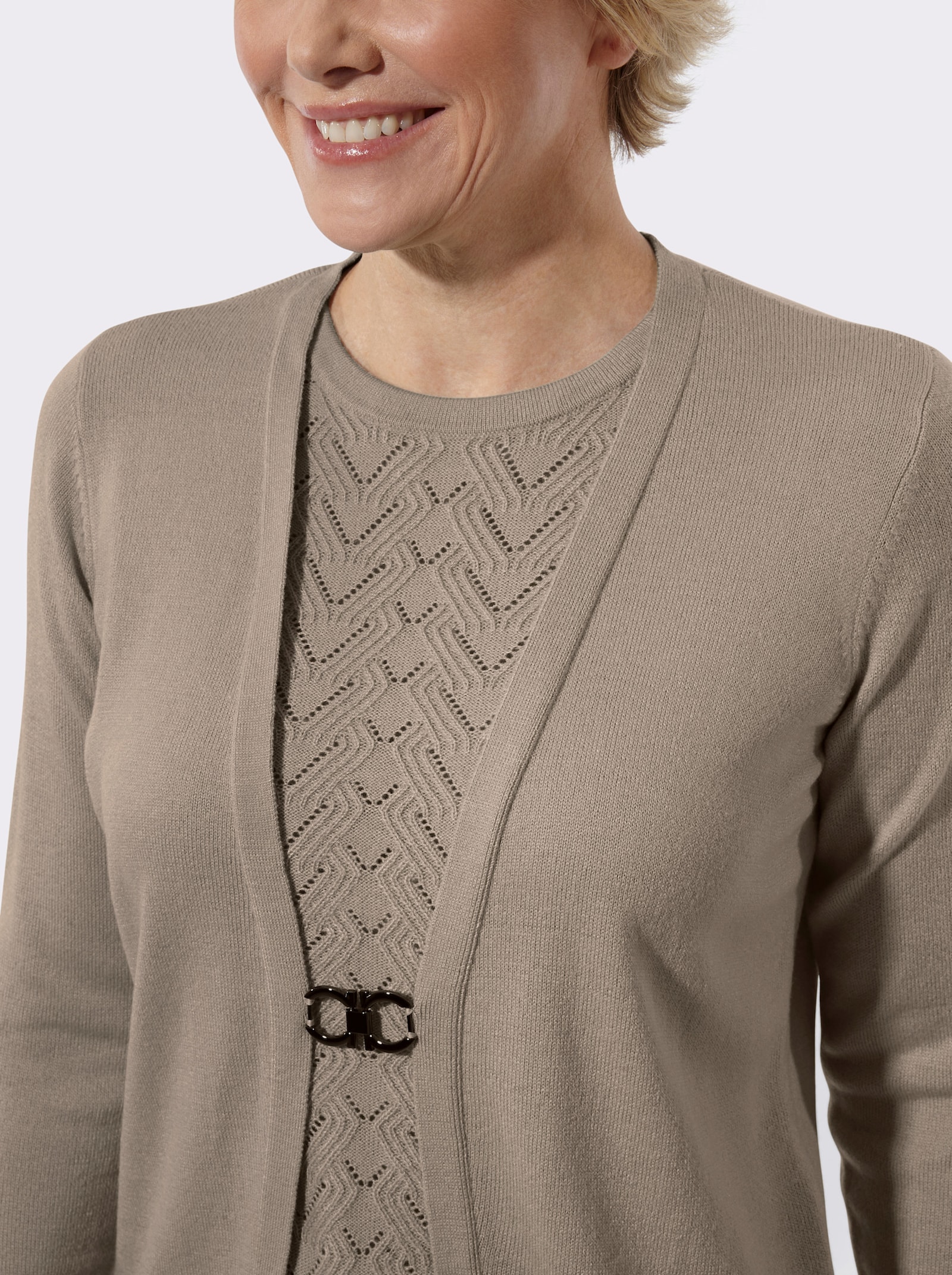 2-in-1-Pullover mit Ajourmuster - sesam