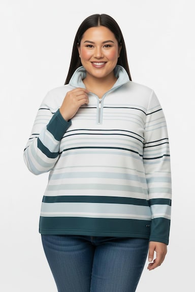 Troyer mit kurzem Reißverschluss - ecru-kalkmint-geringelt